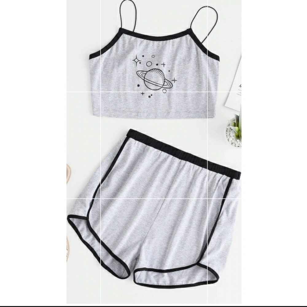 SHEIN | Plus Saturn Print Cami Top & Shorts PJ Set